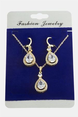 Damla Zirkon Taşlı Set Kolye - Gümüş Rengi