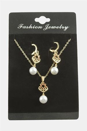 Kalp İnci Zirkon Taşlı Set Kolye - Karışık Renk 1