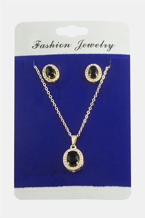 Oval Zirkon Taşlı Set Kolye - Gümüş Rengi