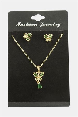 Kelebek Zirkon Taşlı Set Kolye - Yeşil