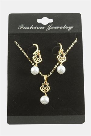 Kalp İnci Zirkon Taşlı Set Kolye - Karışık Renk 1