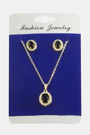 Oval Zirkon Taşlı Set Kolye - Kırmızı