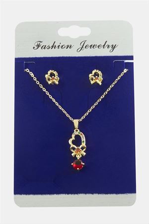 Kalp Fiyong Zirkon Taşlı Set Kolye - Karışık Renk 1