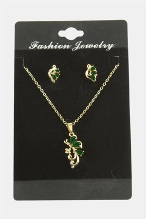 Yusufçuk Zirkon Taşlı Set Kolye - Yeşil