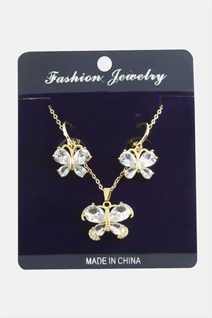 Kelebek Zirkon Taşlı Set Kolye - Gümüş Rengi