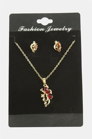 Yusufçuk Zirkon Taşlı Set Kolye - Kırmızı