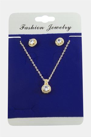 Yuvarlak Zirkon Taşlı Set Kolye - Gümüş Rengi