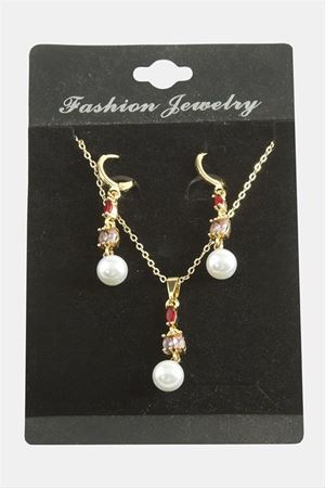 Çiçek İnci Zirkon Taşlı Set Kolye - Karışık Renk 1