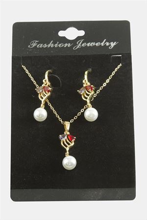 Çiçek İnci Zirkon Taşlı Set Kolye - Karışık Renk 1