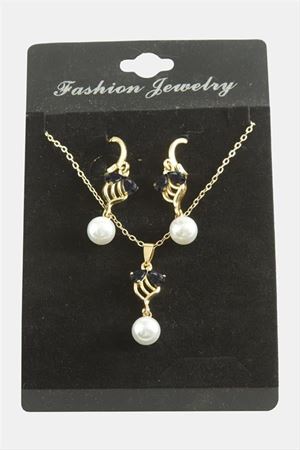 Çiçek İnci Zirkon Taşlı Set Kolye - Gümüş Rengi