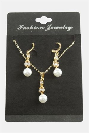 Çiçek İnci Zirkon Taşlı Set Kolye - Gümüş Rengi