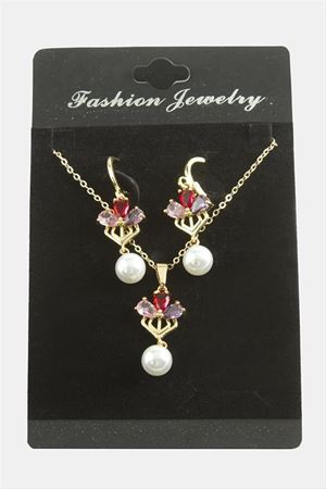 Çiçek İnci Zirkon Taşlı Set Kolye - Karışık Renk 1