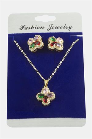 Çiçek Zirkon Taşlı Set Kolye - Karışık Renk 1