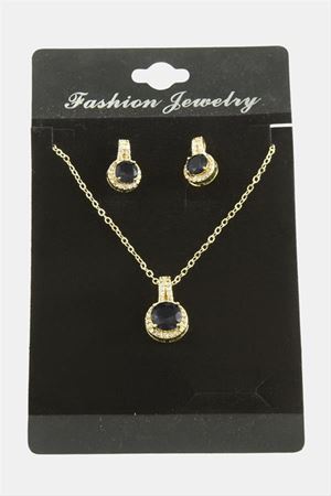 Yuvarlak Zirkon Taşlı Set Kolye - Siyah