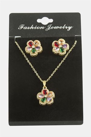 Çiçek Zirkon Taşlı Set Kolye - Karışık Renk 1