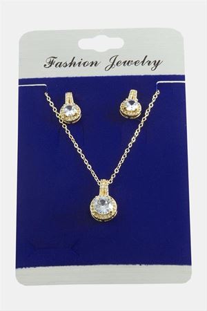 Yuvarlak Zirkon Taşlı Set Kolye - Gümüş Rengi