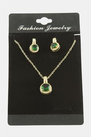 Yuvarlak Zirkon Taşlı Set Kolye - Yeşil