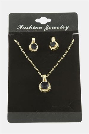 Yuvarlak Zirkon Taşlı Set Kolye - Kırmızı