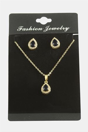 Damla Zirkon Taşlı Set Kolye - Siyah