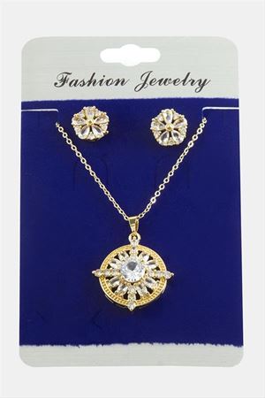Çiçek Zirkon Taşlı Set Kolye - Gümüş Rengi