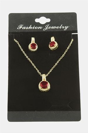 Yuvarlak Zirkon Taşlı Set Kolye - Kırmızı