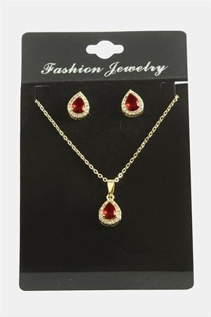 Damla Zirkon Taşlı Set Kolye - Gümüş Rengi