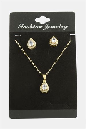 Damla Zirkon Taşlı Set Kolye - Gümüş Rengi