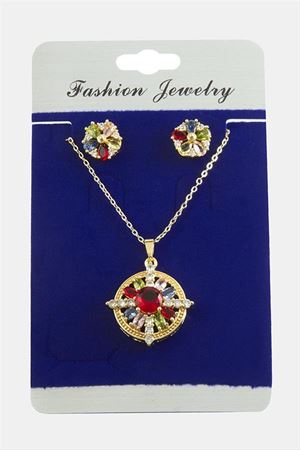 Çiçek Zirkon Taşlı Set Kolye - Karışık Renk 1