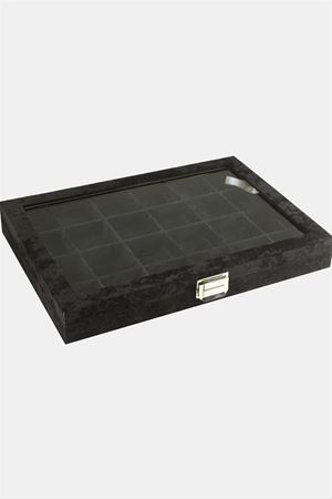 24 Bölmeli Cam Kapaklı Anfora Kumaş Sunum Tablosu 24*34 cm - Siyah
