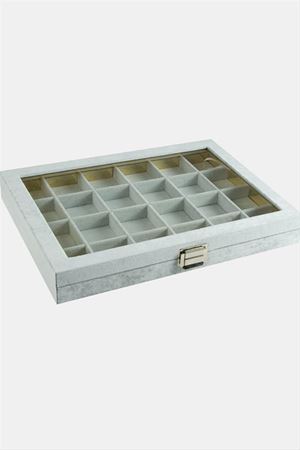 24 Bölmeli Cam Kapaklı Anfora Kumaş Sunum Tablosu 24*34 cm - Gri