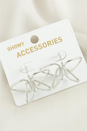 Çiçek Oval Metal Küpe - Gümüş Rengi