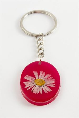 Papatya Oval Epoksi Anahtarlık - Pembe