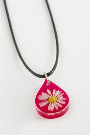 Papatya Oval Epoksi Kolye - Pembe