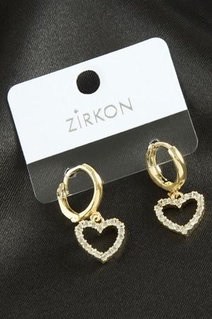 Kalp Zirkon Taşlı Küpe - Sarı