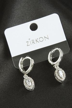 Oval Zirkon Taşlı Küpe - Gümüş Rengi