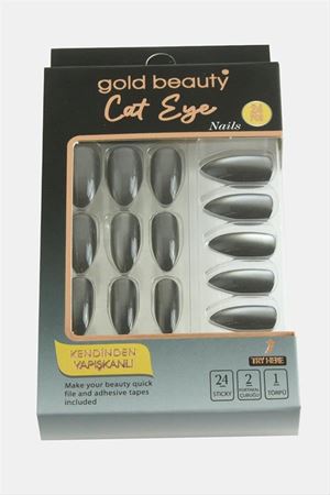 Gold 24'lü Kedi Gözü Takma Tırnak - Siyah
