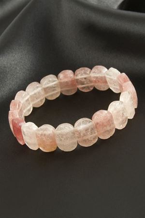 Oval Kesim Pembe Kuvars Doğaltaşlı Bileklik - Açık Pembe