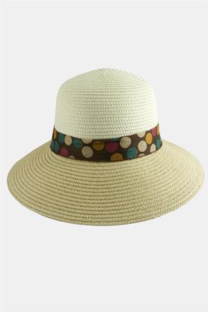 Benekli Fiyonglu Hasır Şapka - Bej
