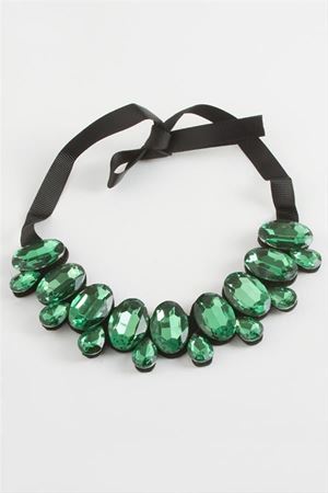 Oval Taşlı Yaka Kolye - Antrasit
