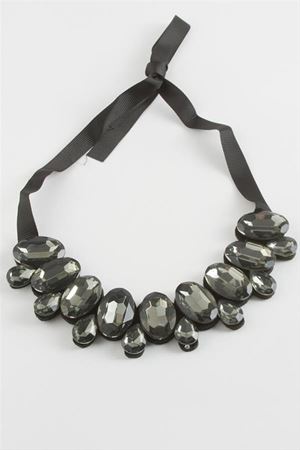 Oval Taşlı Yaka Kolye - Antrasit