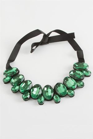 Oval Taşlı Yaka Kolye - Yeşil