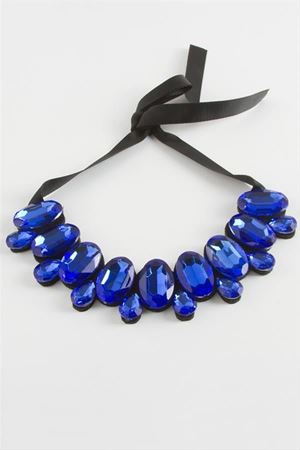 Oval Taşlı Yaka Kolye - Mavi