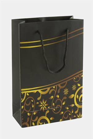11*17 Çiçek Desenli İpli Karton Çanta 1 Adet - Siyah