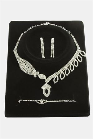 Oval Taşlı Lüks Set Kolye - Gümüş Rengi