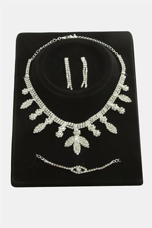 Yaprak Taşlı Lüks Set Kolye - Gümüş Rengi