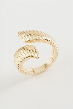 Oval Çizgili Metal Yüzük - Sarı