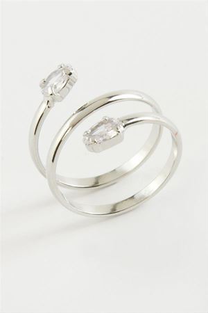 Oval Zirkon Taşlı Yüzük - Gümüş Rengi