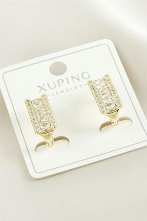 Xuping Baget Taşlı Lüks Çelik Küpe - Sarı