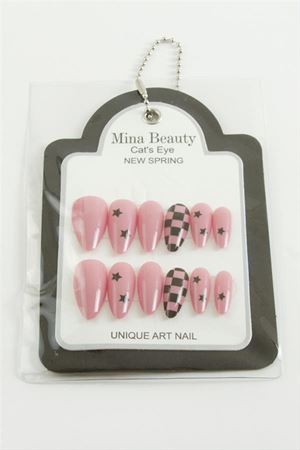 Desenli Mina Beauty Kedi Gözü Takma Tırnak - Pembe