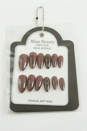 Desenli Mina Beauty Kedi Gözü Takma Tırnak - Bordo